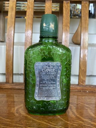 Vintage “old Clover” Whiskey Bottle - Empty - Green Glass Clover Pattern