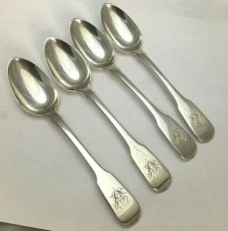 4 Georgian Sterling Silver Fiddle Pattern Spoons 5.  75 Inches 1810