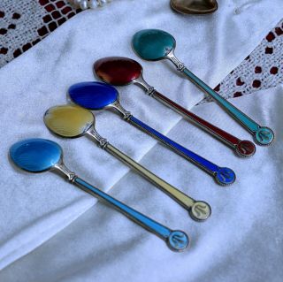 Sterling Enamel Demitasse Spoons By David Andersen With 3 Great And 3 Chipped