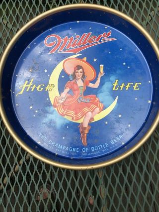 Vintage 13 " Miller High Life " Girl On Moon " Metal Beertray