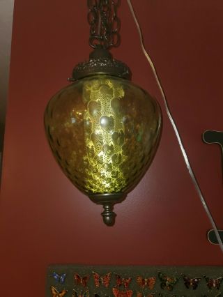 Vtg Mcm Glass Hanging Green Light Swag Lamp Acorn Diffuser Retro Dots Rewired