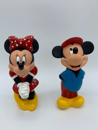 Minnie And Mickey Mouse With Baseball Hat Figures 6inch Tall Pvc Vintage Disney