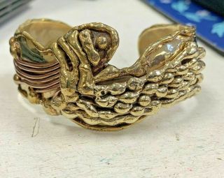 Artisan Mixed Metal Brutalist Copper Brass Abstract Vtg Cuff Bracelet Hand Made