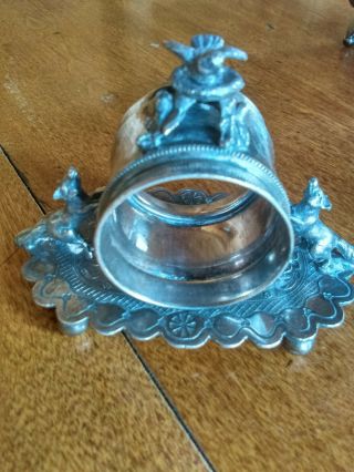 Antique Silverplate Figural Napkin Ring Holder Nested Bird & Foxes1800 