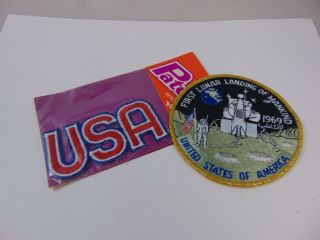 2 Vintage Patches First Lunar Landing Of Mankind & Usa