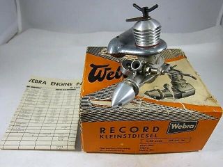 Vintage Webra 1.  5 Cc (. 09 Ci) Diesel Model Airplane Engine With Muffler And Box