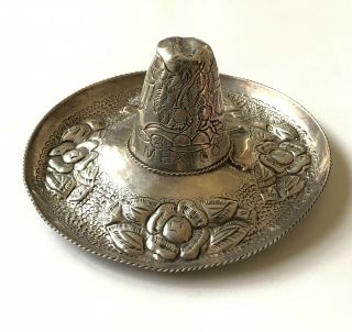 Vintage Mexican Large 6.  5” Sterling Silver Repousse Sombrero Tray - 72.  7g