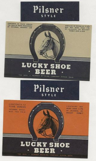 2 Dif Renner Brewing Lucky Shoe Beer Labels With Necks Irtp 