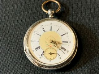 A Antique Pocket Watch In 800 Silver Cylindre 6 Rubis