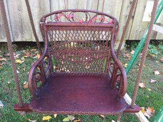 Vintage Child Size Brown Real Wicker Rattan Swing Chair Photography Prop
