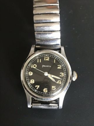Vintage Helvetia Military Style Black Gloss Dial Watch