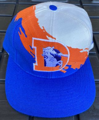 Vintage 90s Denver Broncos Logo Athletic Splash Paint Snapback Hat Cap Nfl