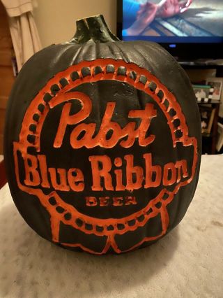 Vintage Halloween Pbr Pabst Blue Ribbon Beer Advertising Foam Carved Pumpkin