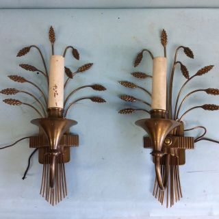 Pair Vintage Electric Brass “thistle” Wall Sconces 14 1/2” H.