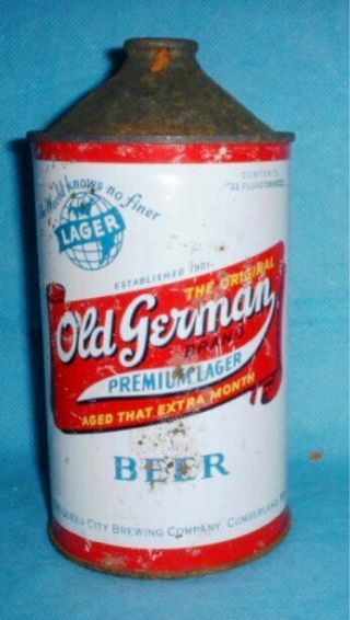 Old German Quart Cone Top Beer Can Cumberland Md