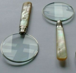 2 X John Sanderson Hm Silver Band Mop Handle Magnifying Glasses Sheffield 1908