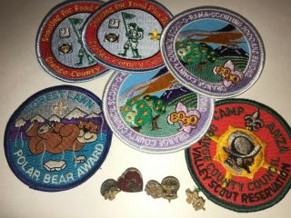 5 Bsa Boy Scout Patches & Uniform Pins Camp Anza,  Scout - O - Rama 80/90