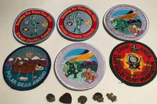 5 BSA Boy Scout Patches & uniform Pins Camp Anza,  Scout - o - Rama 80/90 2