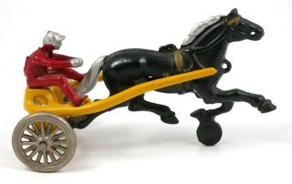 Vintage Kenton Cast Iron Horse Drawn Sulky Toy Jockey Rider Pull Toy