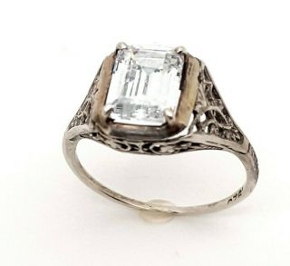 Vintage Art Deco Sterling Silver White Stone Engagement Ring.