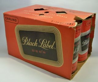6 Pack Of Carling Black Label Flat Top Beer Cans With Holder
