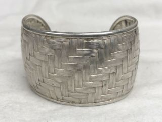 Vintage Mws Chunky Sterling Silver Basket Weave Style Cuff Bracelet 57 Grams