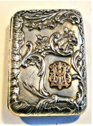 Fine Ornate Antique French Solid Silver & Gilt Cigarette Snuff Card Case 1890