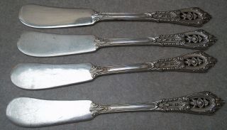Set Of 4 Wallace Rose Point Sterling Silver Butter Spreaders Flat Handle 5 1/2 "