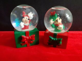 Very Rare Mickey & Minnie Mouse On Christmas Present Disney Jc Penney Snow Globe