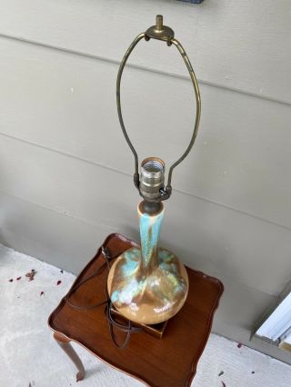 Vintage Table Lamp Mid Century Modern Drip Glaze Pottery Brown & Turquoise