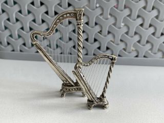 A Vintage Solid Silver Italian Miniature Harps Hallmarked.