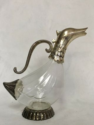 Silea Glass & Silver Plated Duck Decanter Jug 30cm