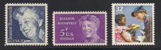 Eleanor Roosevelt - Complete Set Of 3 U.  S.  Postage Stamps -