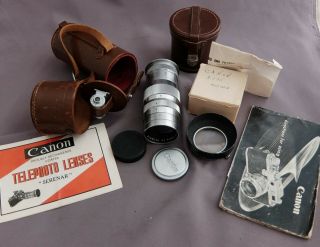 Vintage Canon Serenar 135mm F4 Lens Leica Thread Mount In Case,  Finder,  Papers