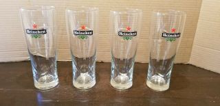 Set Of 4 Heineken 16oz/pint Beer Glasses Red Star Logo W/etched Logo On Back
