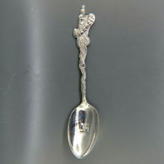 Great Indian In Canoe Sterling Souvenir Spoon Good Luck Symbol Circa 1900