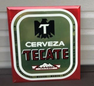 Vintage Cerveza Tecate Beer Toc Tin Over Cardboard Metal Sign Cuauhtemoc Mexico