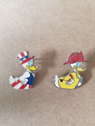 Donald Duck Rubber Duckie 2 Hidden Mickey Disney Pins Firefighter,  Uncle Sam