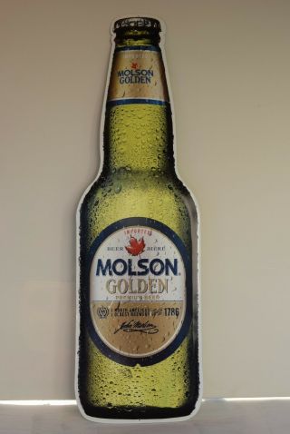 Vintage Molson Golden Beer Bottle Metal Tin Sign Nos 30 " X 9 "