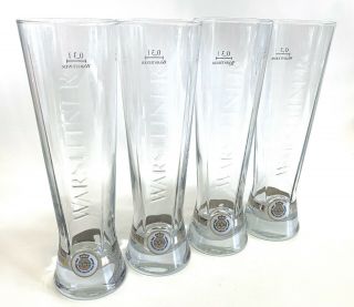Set Of 4 Warsteiner German Beer Glasses 0.  3 Liter Premium Cups Embossed Euc
