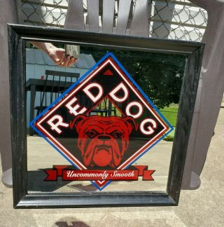 Red Dog Beer Uncommonly Smooth Bulldog Wood Frame Back Bar Mirror Sign L23