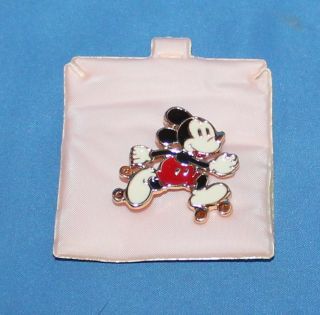 Rare Vintage Enameled Disney Mickey Mouse On Roller Skates Hinge Back Pin 1 1/4 "