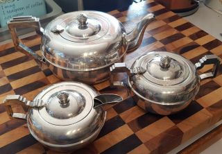 Art Deco Empire Plate " Chalice " Epns Silver Plated Tea Set - Teapot/sugar/creamer