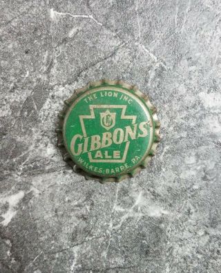 The Lion Inc Gibbons Ale Beer Soda Bottle Cap Cork - Lined Wilkes - Barre Pa