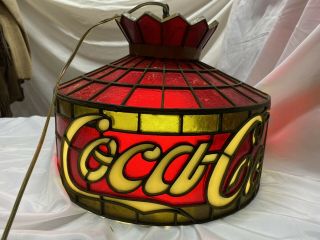 Vintage Coca Cola Hanging Pendant Lamp Red Tulip Design Stained Fiber Glass Bar