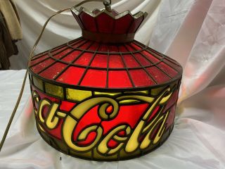 Vintage Coca Cola Hanging Pendant Lamp Red Tulip Design Stained Fiber Glass Bar 2