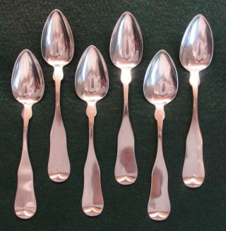 Coin Silver William H.  Elliot Manchester,  Nh Set Of 6 Teaspoons,  Circa 1850
