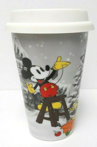 Mickey & Minnie Mouse Decorating Christmas Tree Disney Ceramic Mug/cup With Lid