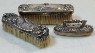 Antique Ornate Sterling Silver.  925 Clothing Brushes & Nail Buffer