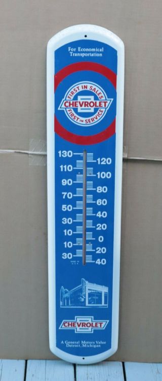 Vintage Large 38 " Chevrolet Auto Sales Thermometer Metal Sign